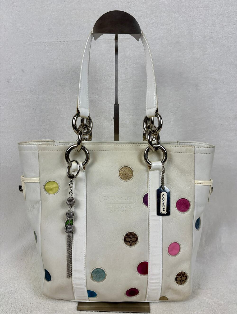 Coach Y2K Polka Dot Gallery Tote in White Leather